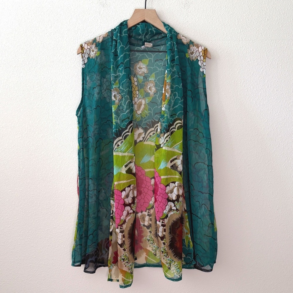 ANU Womens Sheer Floral Open Front Vest One Size Boho Festival Eclectic Art